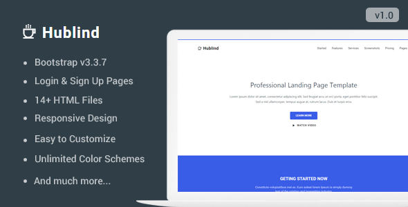 Hublind – 响应式着陆页HTML5模板-蟹程序