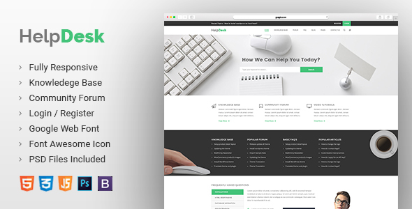 Helpdesk 常见问题知识库HTML5模板-蟹程序