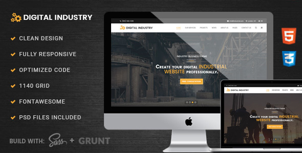 Digital Industry – 工业商业HTML模板-蟹程序