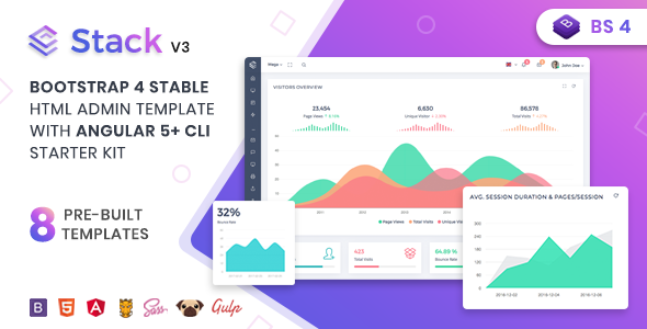 Stack v3.0 – Bootstrap 4 管理模板 Angular 5+ CLI 工具包-蟹程序