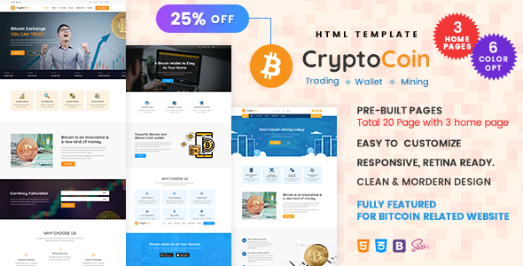 CryptoCoin – 比特币挖矿HTML模板-蟹程序