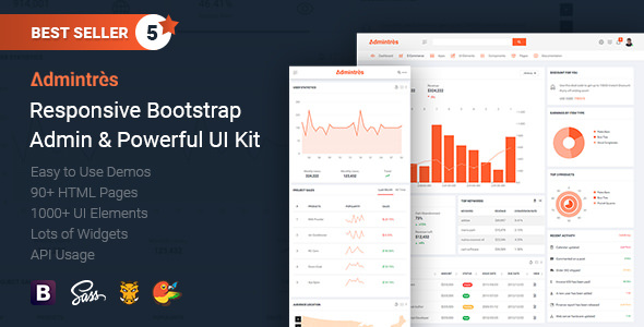 Admintres – 响应式Bootstrap管理面板+ UI Kit-蟹程序