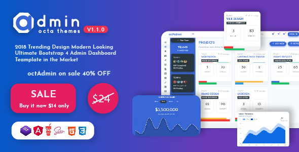 OctAdmin – 响应式多用途Bootstrap 4管理模板-蟹程序