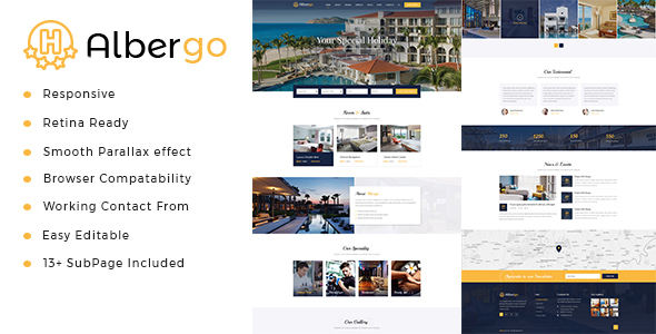 Albergo – 酒店度假村HTML5模板-蟹程序