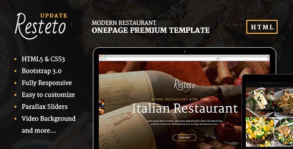 RESTETO – 高级餐厅美食HTML5单页模板-蟹程序