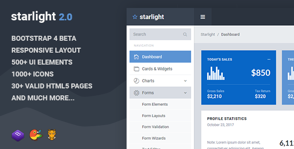 Starlight v2.0 – 响应式Bootstrap 4后台模板-蟹程序