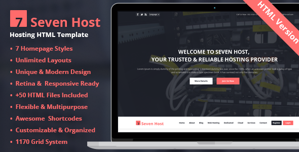 Seven Host 域名主机 HTML5模板主题-蟹程序