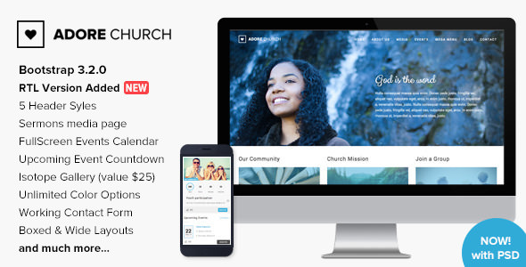 Adore Church v1.3 – 响应式公益慈善HTML5模板-蟹程序