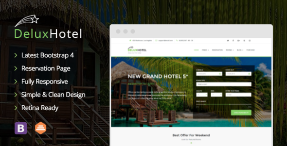 DeluxHotel – 响应式Bootstrap 4酒店模板-蟹程序