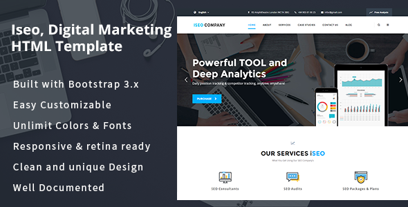 iSeo – 数字营销社交媒体HTML5模板-蟹程序