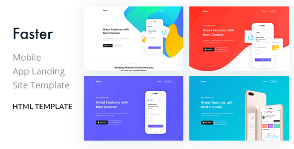 Faster – App着陆页HTML模板-蟹程序