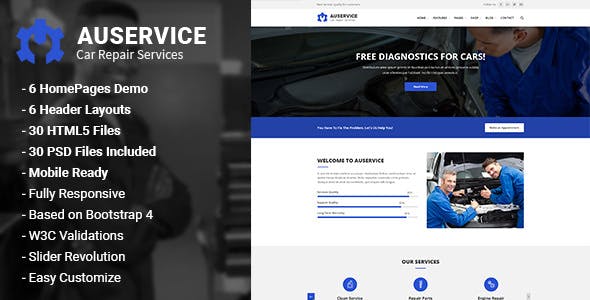 Auservice – 汽车修理HTML5模板-蟹程序