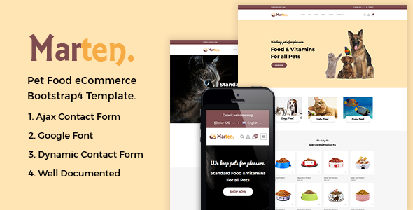Marten – 宠物食品电子商务Bootstrap4模板-蟹程序