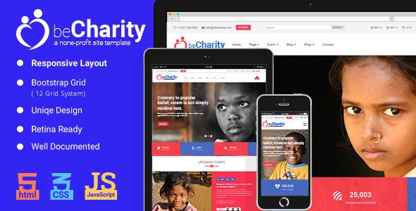 beCharity – 慈善公益募捐筹款HTML5网站模板 – v1.0-蟹程序