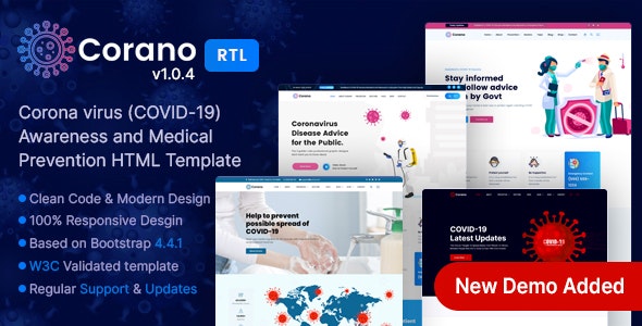 CORANO – (COVID-19) 新冠状病毒医学预防HTML模板 – v1.0.4-蟹程序