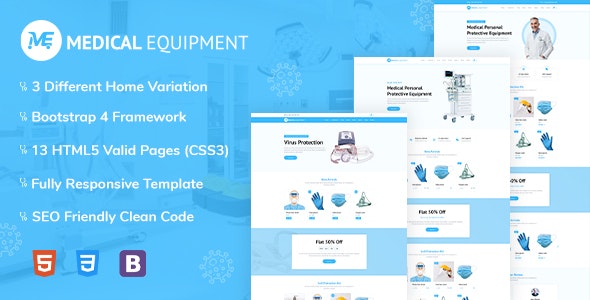 Medical Equipment – PPE Kit 医疗用品设备网站HTML模板-蟹程序