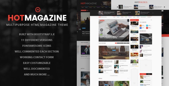Hotmagazine – 新闻杂志博客文章网站HTML模板-蟹程序