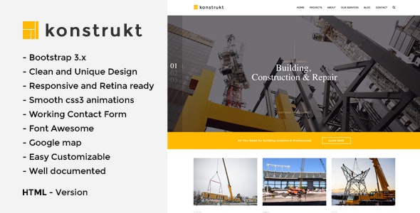 KONSTRUKT – 工程建筑公司HTML5网站模板-蟹程序