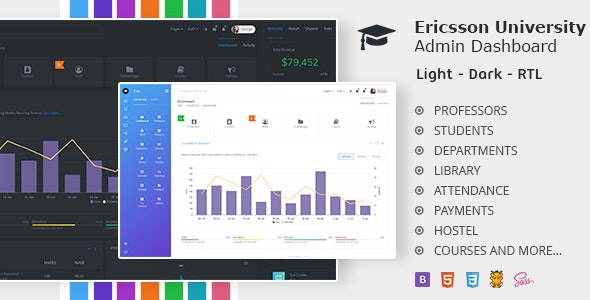 ERICSSON – 适用学校学院后台管理控制台HTML模板-蟹程序