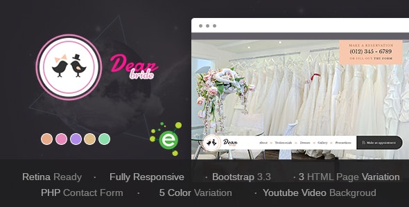 Dear Bride – 单页婚礼婚庆新娘沙龙HTML模板-蟹程序