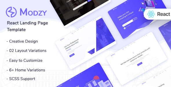 Modzy – React 登录页网站HTML模板-蟹程序
