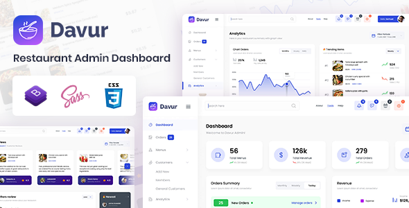 Davur – 餐厅饭店餐馆网站后台管理仪表板HTML5模板-蟹程序