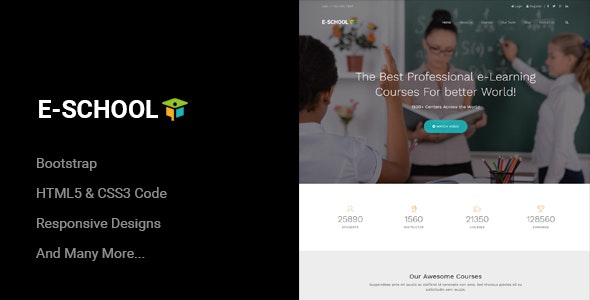 E-School – 专业在线学习课程网站HTML5模板-蟹程序
