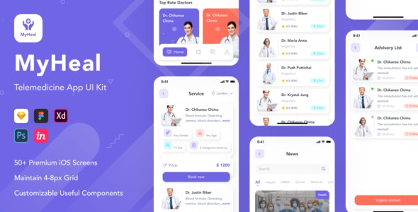MyHeal – 医疗机构 App UI Kit 设计模板-蟹程序