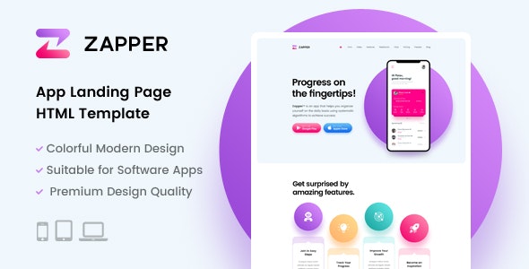 Zapper – App 应用程序着陆页HTML模板-蟹程序