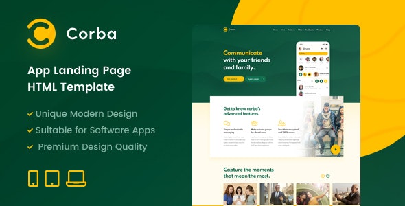 Corba – App 应用程序着陆页网站HTML模板-蟹程序