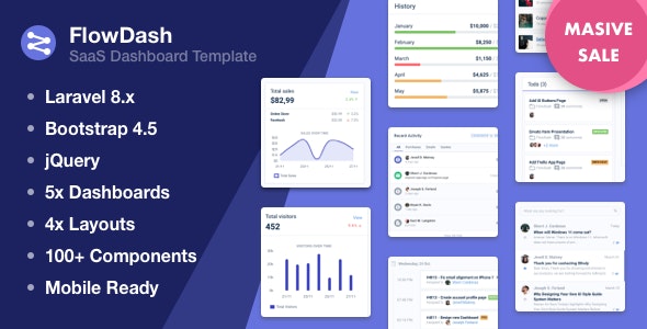 FlowDash – Laravel 8 + HTML SAAS 网站模板-蟹程序